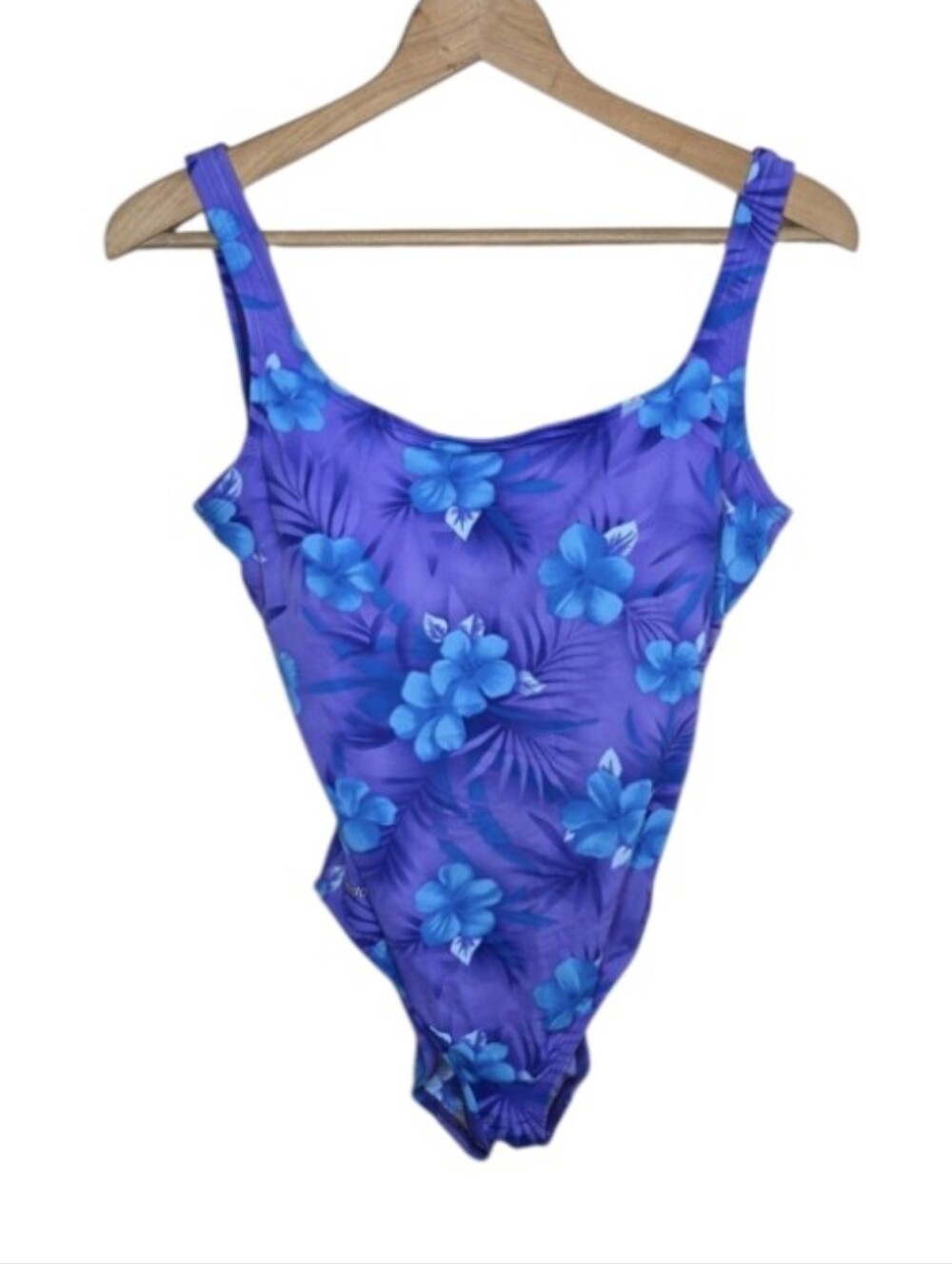 90s Vintage Speedo Purple Blue Hawaiian Hibiscus Floral One Piece Swimsuit 12